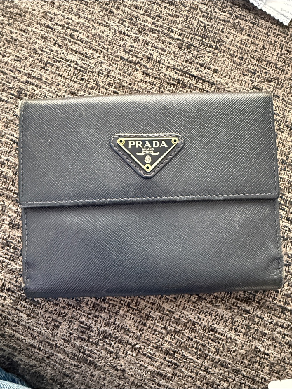 Prada Men's Navy Saffiano Leather Bifold Wallet with Triangle Logo